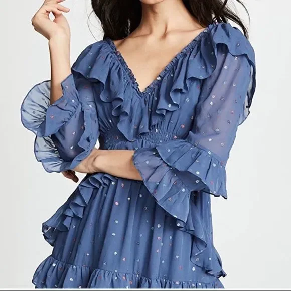 rebecca taylor metallic chiffon ruffle dress Rebecca Taylor Metallic Chiffon Ruffle Dress ?NWT REBECCA TAYLORSilk  Glitter Gem Chiffon Ruffle Dress